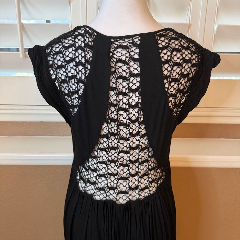 Free People Blessed Are The Meek Black Crochet Maxi Dress Boho Beach Comfy Sz S - Picture 4 of 7